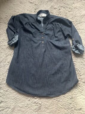 L&B Indigo Denim Collarless Shirt size Medium western cowgirl